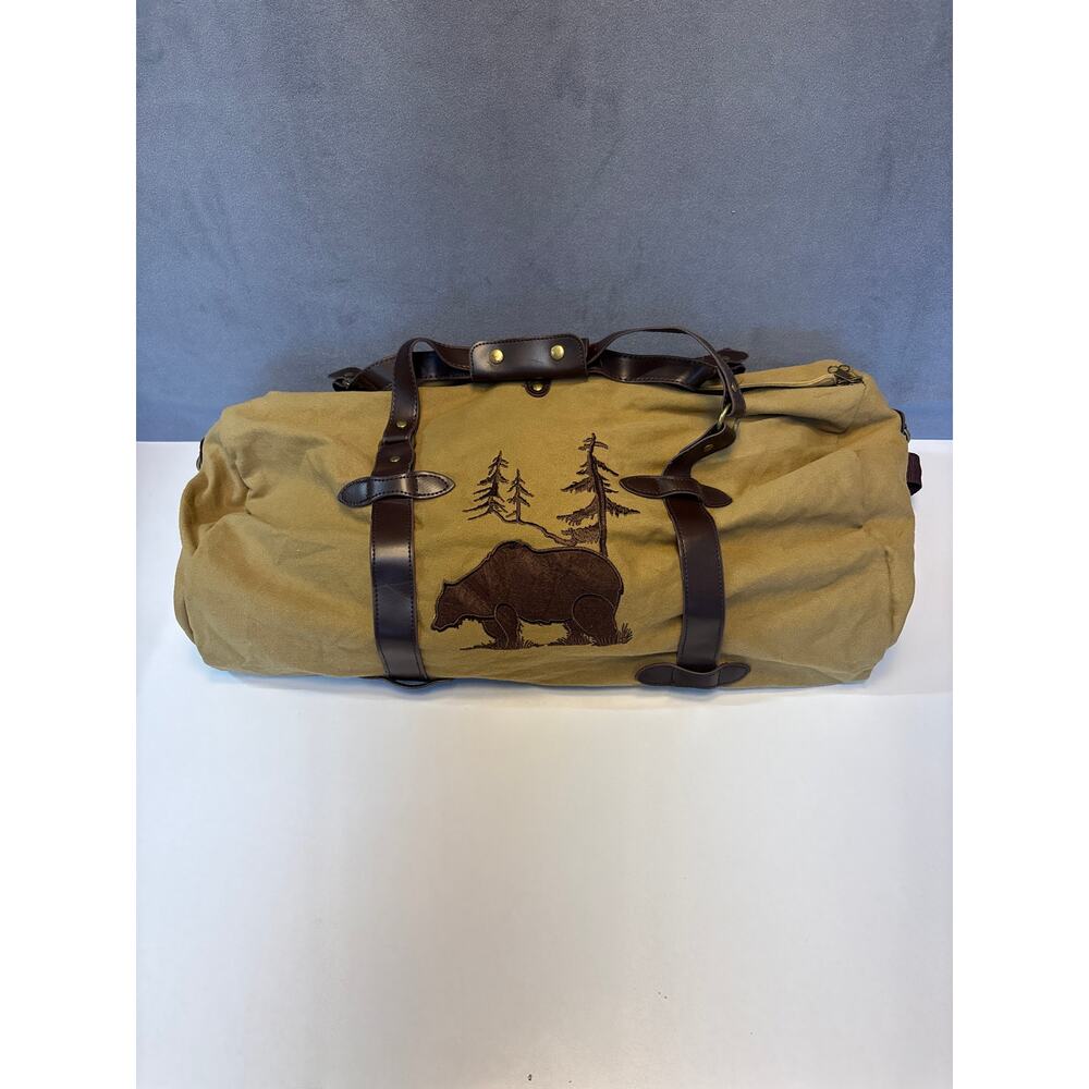 Lakeside Collection Canvas Duffel With Bear Scene 22x10x10